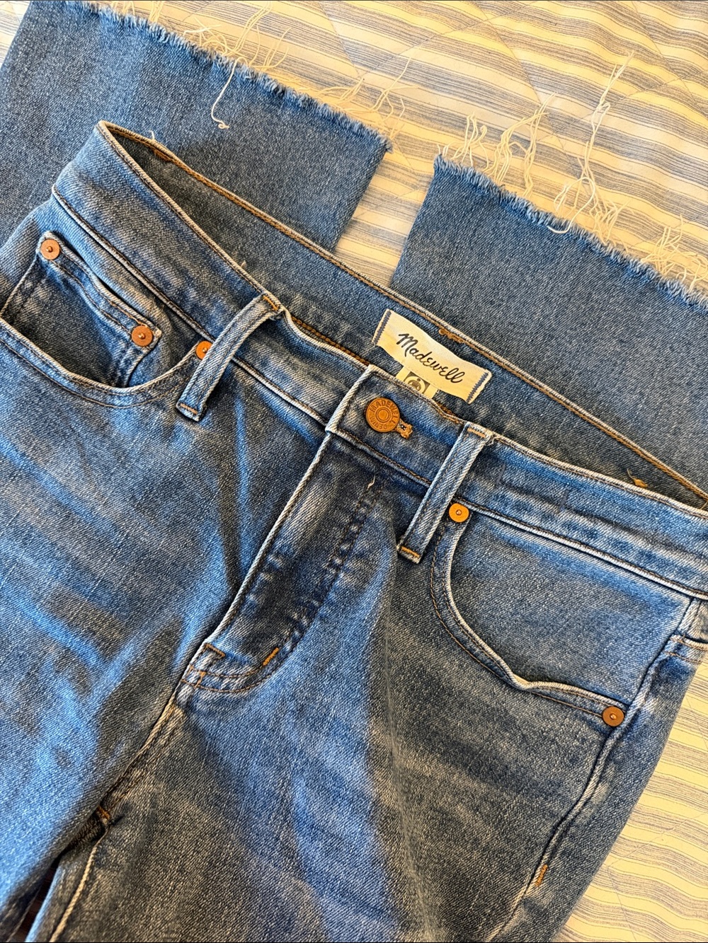 Madewell Striped Ankle Jeans in Beige and Gray